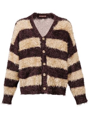 Mastermind World stripe-pattern V-neck cardigan - Brown
