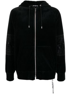 Mastermind World velvet logo-stripe hoodie - Black