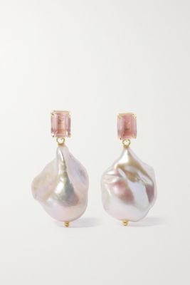 Mateo - 14-karat Gold, Pearl And Rose Quartz Earrings - one size