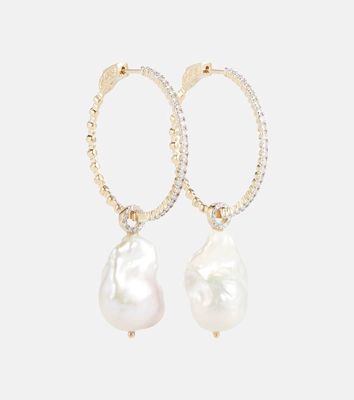 Mateo 14kt gold hoop earrings with Baroque pearls and diamonds