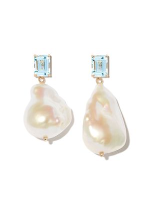 MATEO 14kt yellow gold baroque pearl and topaz drop earrings