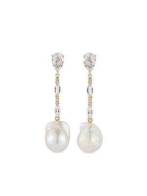 Mateo 14kt yellow gold diamond and pearl drop earrings - White