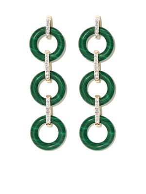 Mateo 14kt yellow gold malachite and diamond drop earrings