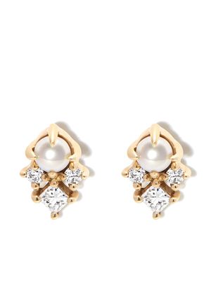 MATEO 14kt yellow gold The Little Things diamond pearl stud earrings