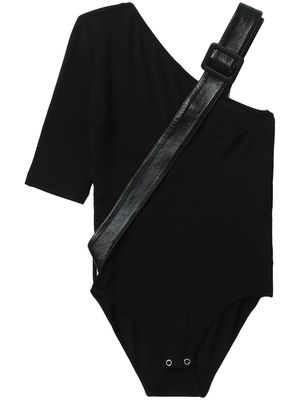 Materiel strap-detail asymmetric bodysuit - Black