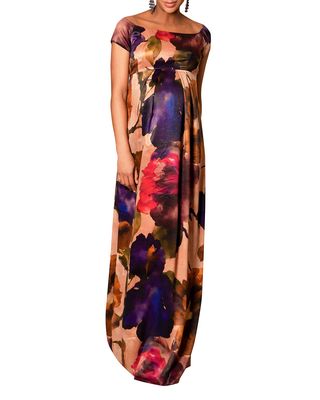 Maternity Aria Watercolor Cap-Sleeve Gown