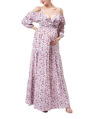 Maternity Raina Floral-Print Cold-Shoulder Maxi Dress