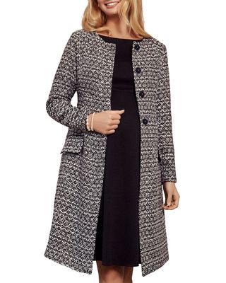 Maternity Verity Collarless Button-Front Boucle Coat