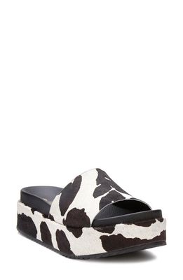 Matisse Hideaway Genuine Calf Hair Platform Slide Sandal in Black/White Calf Hair