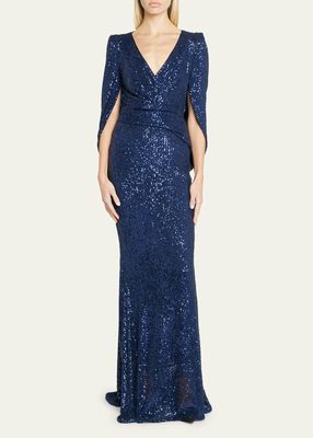Matrix Micro Sequin-Embellished Cape Gown