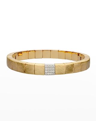 Matte Yellow Gold Scacco Stretch Bracelet with One Diamond Section