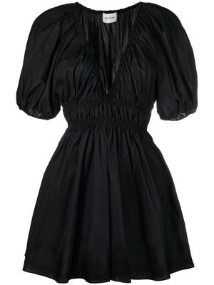 Matteau puff-sleeved shirred dress - Black