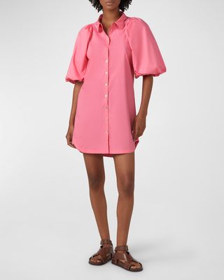 Maude Puff-Sleeve Collared Mini Shirtdress