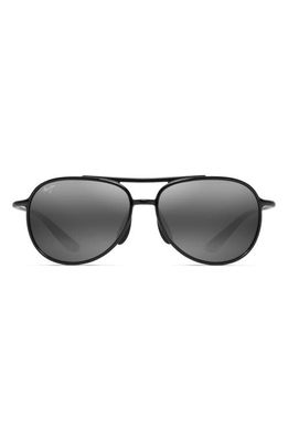 Maui Jim Alelele 60mm PolarizedPlus2 Aviator Sunglasses in Black Gloss/Neutral Grey