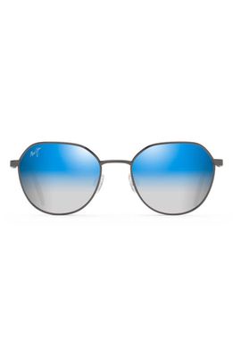 Maui Jim Hukilau 52mm PolarizedPlus2® Gradient Round Sunglasses in Dark Gunmetal/Blue Silver