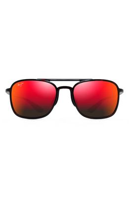 Maui Jim Keokea 55mm PolarizedPlus2® Aviator Sunglasses in Black Red Tortoise/lava