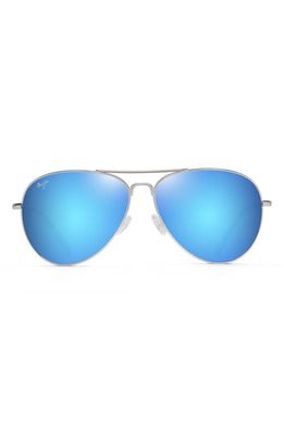 Maui Jim Mavericks 61mm Polarized Oversize Aviator Sunglasses in Silver/Blue Hawaii