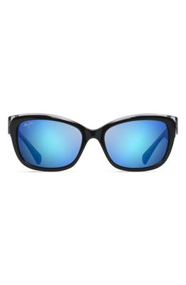 Maui Jim Plumeria 55mm PolarizedPlus2 Cat Eye Sunglasses in Black W Crystal/Blue Hawaii