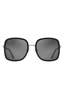 Maui Jim Pua 55mm Polarized Square Sunglasses in Black Gloss With Shiny Gold