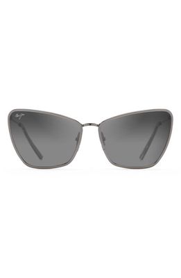 Maui Jim Puakenikeni 61mm PolarizedPlus2® Flat Front Cat Eye Sunglasses in Shiny Gunmetal/Neutral Grey