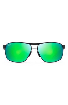 Maui Jim The Bird PolarizedPlus2® 63mm Rectangle Sunglasses in Black/Maui Green Mirror