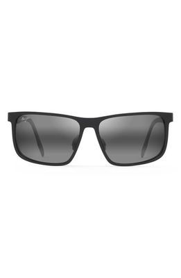 Maui Jim Wana 61mm Polarized Rectangular Sunglasses in Matte Black/Neutral Grey