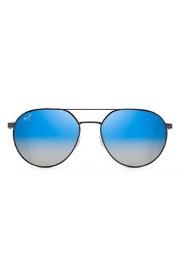 Maui Jim Waterfront 55mm PolarizedPlus2® Gradient Round Sunglasses in Dark Gunmetal/Blue Grey