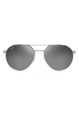 Maui Jim Waterfront 55mm PolarizedPlus2® Gradient Round Sunglasses in Grey/Silver Mirror