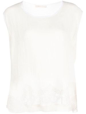 MAURIZIO MYKONOS cold-shoulder lace trim blouse - White