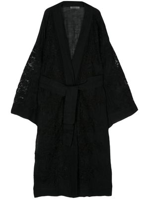 MAURIZIO MYKONOS corded-lace belted long coat - Black