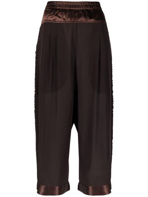 MAURIZIO MYKONOS floral lace-detail silk cropped trousers - Brown