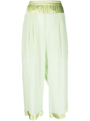 MAURIZIO MYKONOS floral lace-detail silk cropped trousers - Green