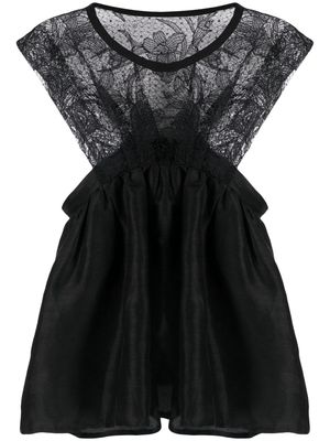 MAURIZIO MYKONOS floral-lace linen-blend top - Black