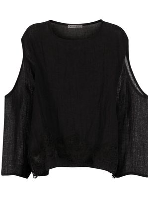 MAURIZIO MYKONOS lace-trim cold-shoulder blouse - Black