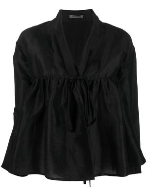 MAURIZIO MYKONOS linen-blend flared blouse - Black