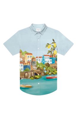 MAVRANS Amalfi Coast Waterproof Short Sleeve Button-Up Performance Shirt in Blue Multi