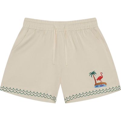 MAVRANS Flamingo Beach Drawstring Shorts in White Multi