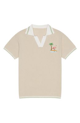 MAVRANS Flamingo Beach Mesh Johnny Collar Polo in Tan Multi