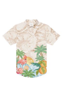 MAVRANS Mosaic Weekend Waterproof Performance Short Sleeve Button-Up Shirt in Tan Multi