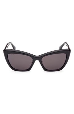 Max Mara 57mm Cat Eye Sunglasses in Shiny Black /Smoke