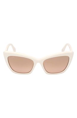 Max Mara 57mm Cat Eye Sunglasses in White /Brown Mirror