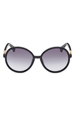 Max Mara 58mm Gradient Round Sunglasses in Shiny Black /Gradient Smoke