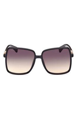 Max Mara 58mm Gradient Square Sunglasses in Shiny Black /Gradient Smoke