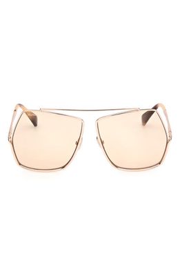 Max Mara 64mm Geometric Sunglasses in Shiny Rose Gold /Brown