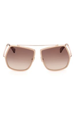 Max Mara 64mm Gradient Oversize Geometric Sunglasses in Beige Horn /Gradient Brown