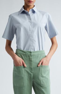 Max Mara Adunco Short Sleeve Stretch Cotton Shirt in Light Blue