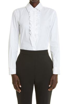 Max Mara Bergamo Ruffle Cotton Blend Shirt in Optical White