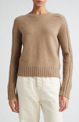 Max Mara Berlina Cable Knit Sleeve Cashmere Crewneck Sweater in Sand