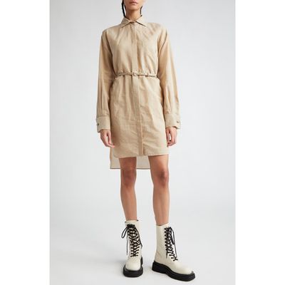 Max Mara Brioso Pinstripe Cotton & Silk Shirtdress in Beige