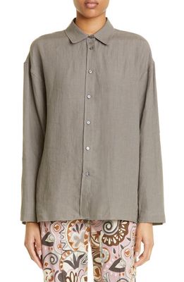 Max Mara Canard Linen Button-Up Shirt in Medium Grey